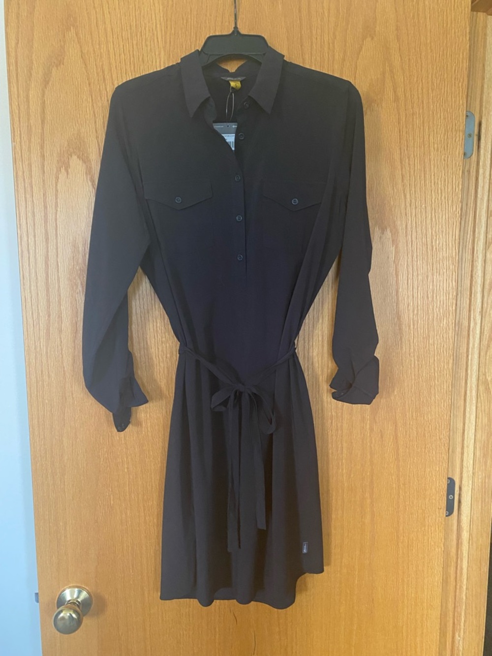 Eddie Bauer Black Long-Sleeve Shirt Dress with Tie Waist